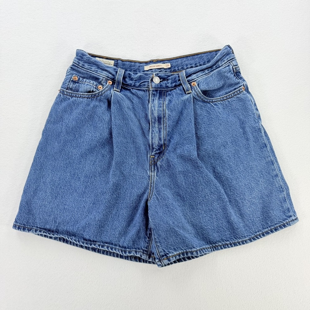 Levi's Premium Ribcage Mom Shorts Womens 29 Blue Denim Pleated High Rise Casual